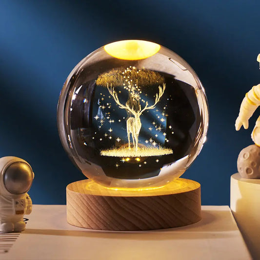 Crystal ball night lamp with 3D deer design