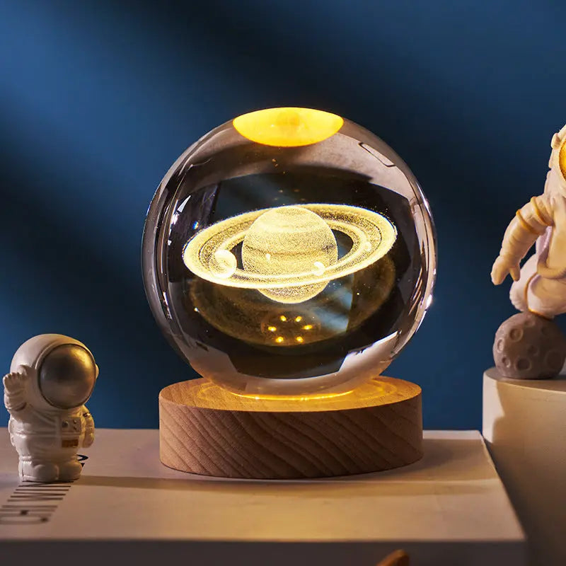 Crystal ball night lamp with 3D planetary starry sky design