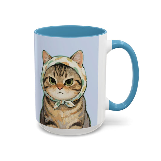 Mug - Audrey the Chic Cat with stylish design and turquoise interior, perfect for morning coffee.