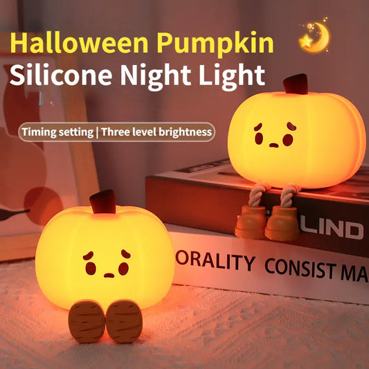 Halloween Pumpkin Night Light – Cute Soft Silicone Lamp, Touch Dimmable & Rechargeable Bedside Decor, Kids Gifts & Home Decorations
